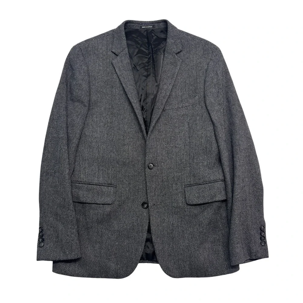 Claiborne 38R Gray Black Herringbone Tweed Blazer Jacket Sport Suit Coat Wool